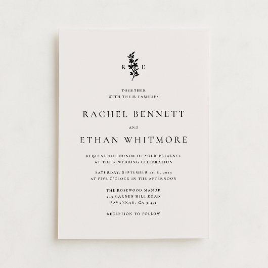 modernI vory Botanical Monogram Wedding Invitation Aankondiging