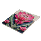 Modernist Art Nouveau Protea Flower Hot Pink Tegeltje (Zijkant)