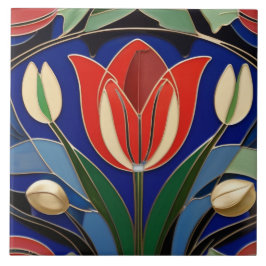 Modernist Art Nouveau Rode Tulp Bloem Tegeltje