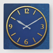 Modernist Blauw + Goud Vierkante Klok (Voorkant)
