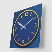 Modernist Blauw + Goud Vierkante Klok (Hoek)
