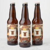 Modernist Koper en Goud Geometrie Monogram Bier Etiket (Flessen)