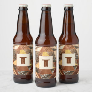 Modernist Koper en Goud Geometrie Monogram Bier Etiket