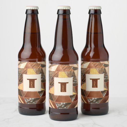 Modernist Koper en Goud Geometrie Monogram Bier Etiket (Flessen)