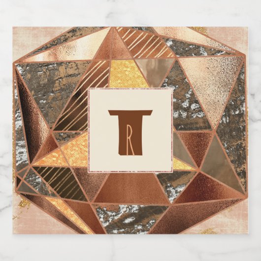 Modernist Koper en Goud Geometrie Monogram Bier Etiket (Enkel label)