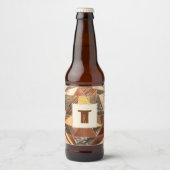 Modernist Koper en Goud Geometrie Monogram Bier Etiket (Voorkant)