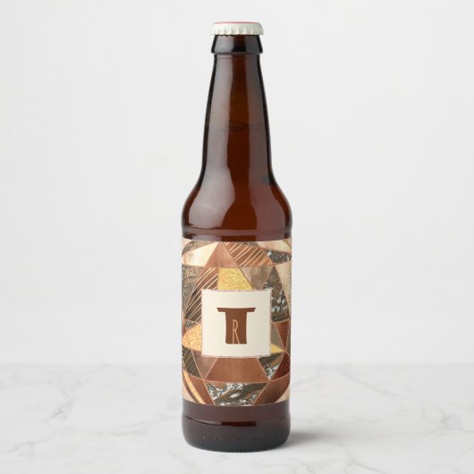 Modernist Koper en Goud Geometrie Monogram Bier Etiket (Voorkant)