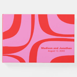 Modernist Retro Groove Preppy Roze en Rood Gastenboek