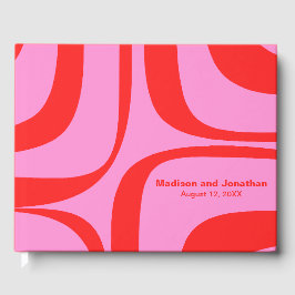 Modernist Retro Groove Preppy Roze en Rood Gastenboek