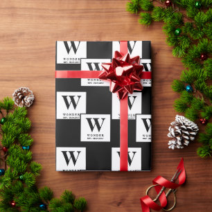 Modernistisch monogram zwart minimalistisch huweli cadeaupapier
