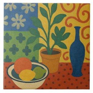 Modernistisch stilleven met fruitschilderkunst tegeltje