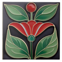 Modernistische Art Nouveau Faux Relief Bold Red Fl