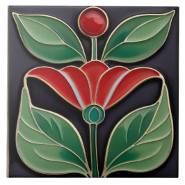 Modernistische Art Nouveau Faux Relief Bold Red Fl Tegeltje