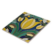 Modernistische Art Nouveau gele tulpenbloem Tegeltje (Zijkant)