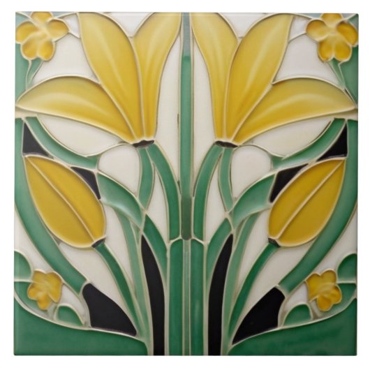 Modernistische Art Nouveau gele tulpenbloemen Tegeltje (Voorkant)