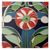 Modernistische Art Nouveau Ronde Rode Bloem Bloeme Tegeltje (Voorkant)