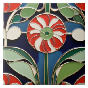 Modernistische Art Nouveau Ronde Rode Bloem Bloeme Tegeltje