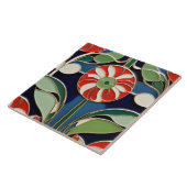 Modernistische Art Nouveau Ronde Rode Bloem Bloeme Tegeltje (Zijkant)
