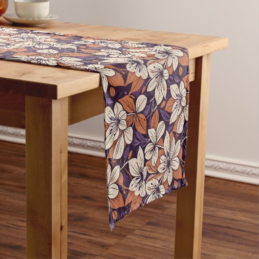 Modernistische Herfst Bloemen Paarse & Crème Sierk Korte Tafelloper (Voorbeeld)