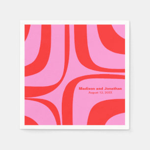 Modernistische Retro Groove Preppy Roze en Rood Servet