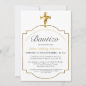 Moderno Blanco Bautismo de Niños Con Cruz Dorada Kaart (Voorkant)