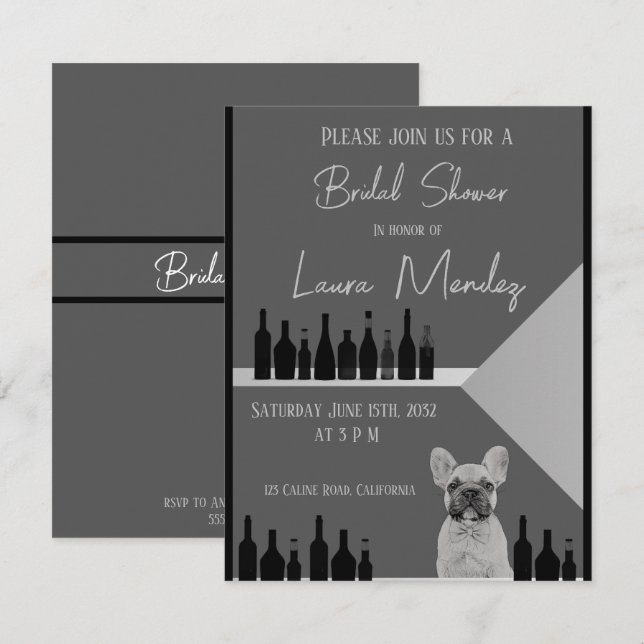 moderno perro oscuro Bridal Shower Invite (Voorkant / Achterkant)