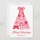 ModernPink Red Bow Merry Christmas Holiday Card Feestdagenkaart (Voorkant)