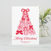 ModernPink Red Bow Merry Christmas Holiday Card Feestdagenkaart (Staand voorkant)