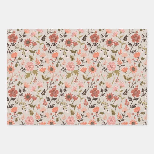 ModernRoze bladeren bloemen botanisch patroon Inpakpapier Vel (Voorkant 3)
