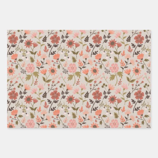 ModernRoze bladeren bloemen botanisch patroon Inpakpapier Vel (Voorkant 2)
