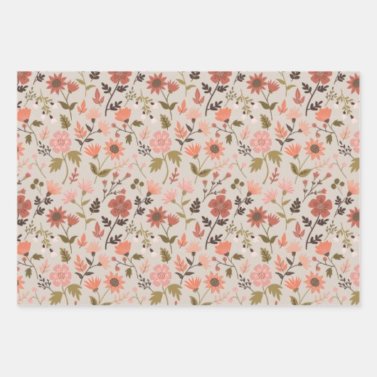 ModernRoze bladeren bloemen botanisch patroon Inpakpapier Vel (Voorkant)