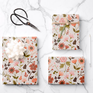 ModernRoze bladeren bloemen botanisch patroon Inpakpapier Vel