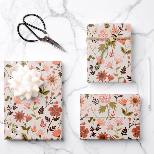 ModernRoze bladeren bloemen botanisch patroon Inpakpapier Vel