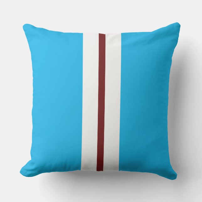 ModernSky Blue Deep Red White Racing Stripes Buitenkussen (Voorkant)
