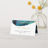 ModernTeal Waterverf Gold Agate Geode Wedding Plaatskaartje (Achterkant)