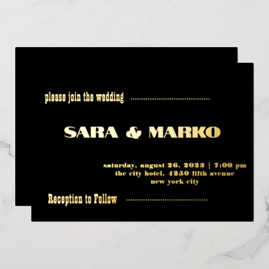 ModernTypografie | Minimale bruiloft Folie Uitnodiging (Voorkant / Achterkant)
