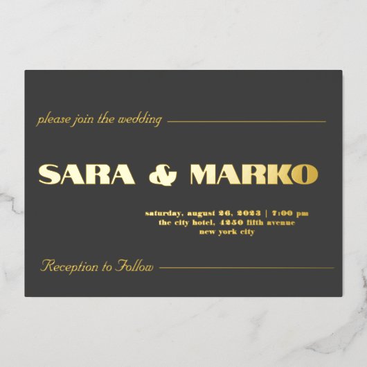 ModernTypografie | Minimale bruiloft Folie Uitnodiging (Voorkant)