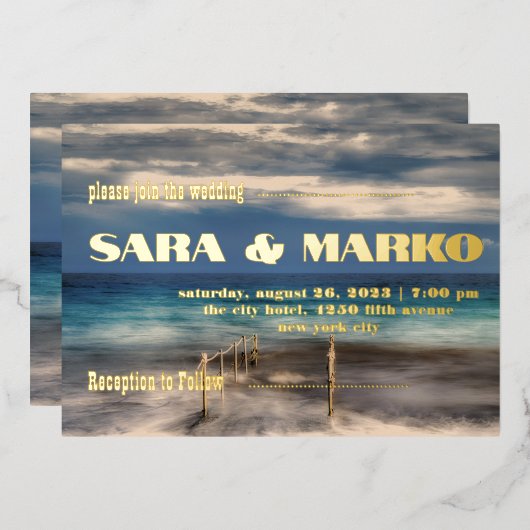 ModernTypografie | Minimale bruiloft Folie Uitnodiging (Voorkant / Achterkant)