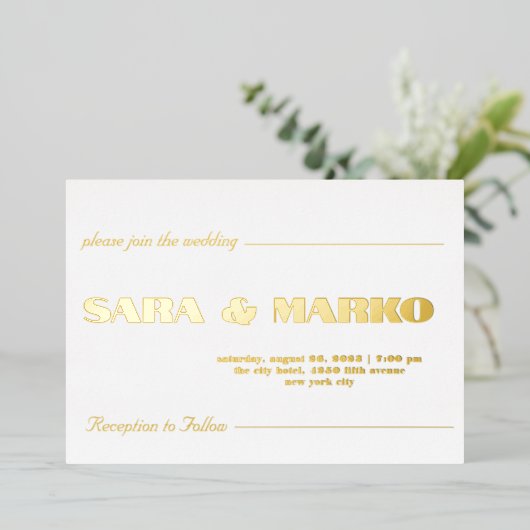 ModernTypografie | Minimale bruiloft Folie Uitnodiging (Staand Voorkant)