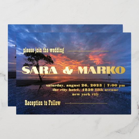 ModernTypografie | Minimale bruiloft Folie Uitnodiging (Voorkant / Achterkant)