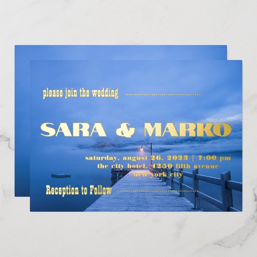 ModernTypografie | Minimale bruiloft Folie Uitnodiging (Voorkant / Achterkant)