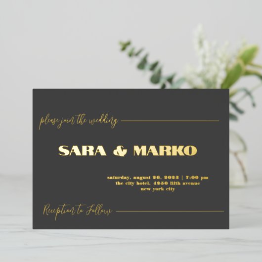 ModernTypografie | Minimale bruiloft Folie Uitnodiging (Staand Voorkant)