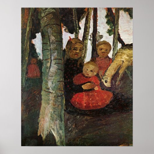 Modersohn-Becker - Drie kinderen met geit Poster (Voorkant)