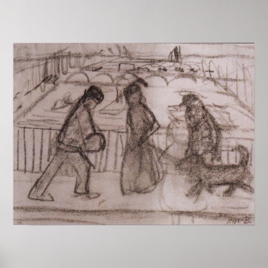 Modersohn-Becker - Figuren met zijn hond op brug Poster (Voorkant)