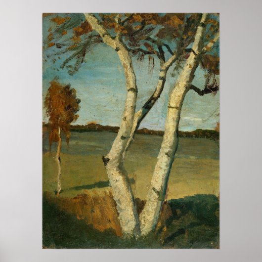 Modersohn-Becker - Tweestammige Berk En Landschap Poster (Voorkant)