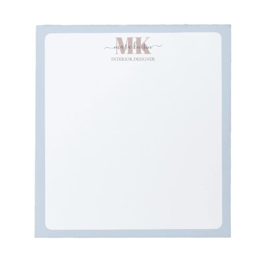 Modert Mocha Mousse Monogram Dusty Blue Notitieblok (Voorkant)