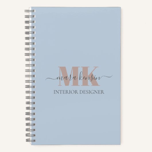 Modert Mocha Mousse Monogram Dusty Blue Notitieboek (Voorkant)