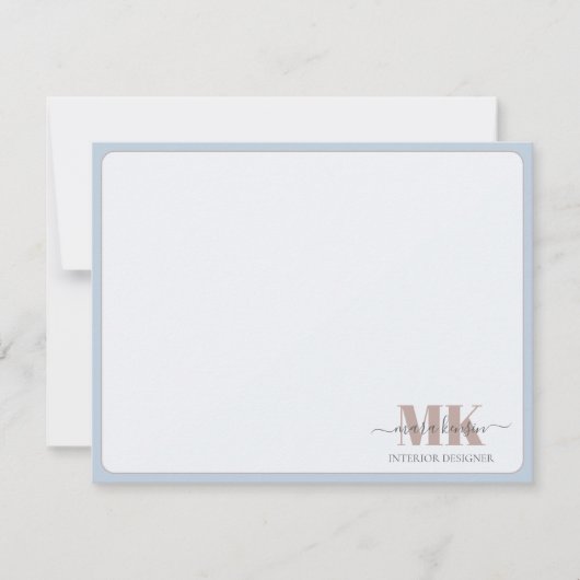 Modert Mocha Mousse Monogram Dusty Blue Notitiekaartje (Voorkant)
