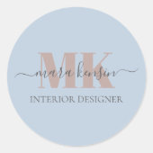 Modert Mocha Mousse Monogram Stof Blauw Ronde Sticker (Voorkant)