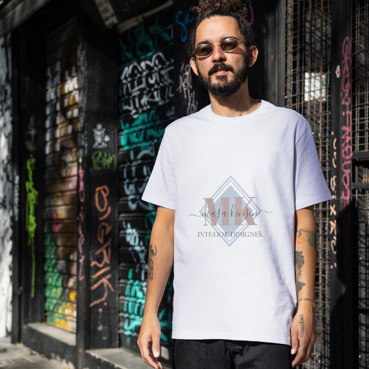 Modert Mocha Mousse Monogram Stof Blauw T-shirt